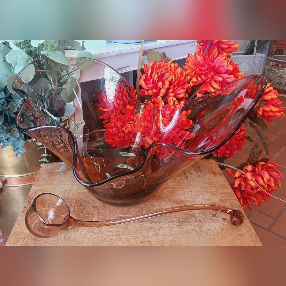 Free Form Amethyst Glass Bowl with Ladle